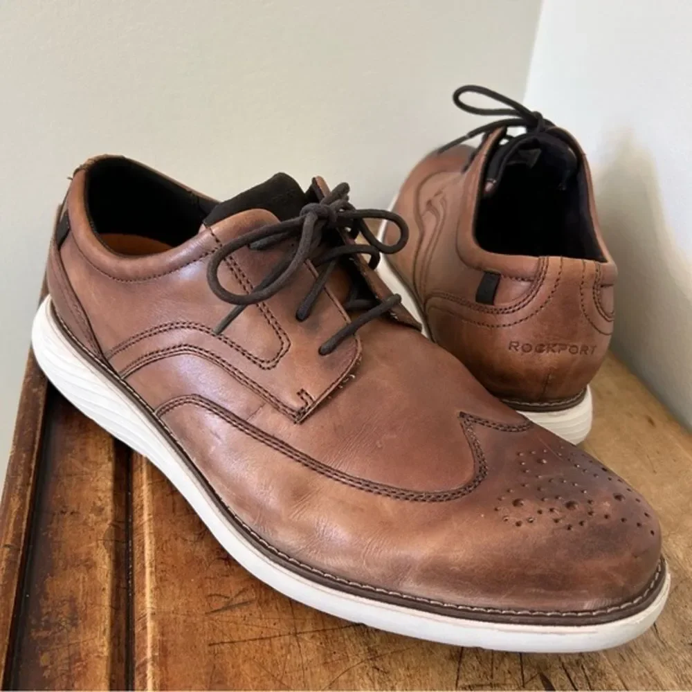 Rockport Men’s 12 Brown Leather Garett Wingtip Derby Shoes CH4305 Professional